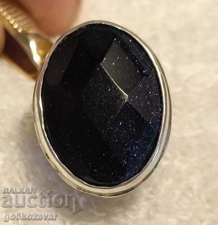 Ring, star stone with natural blue sandstone, silver 925 with price 48.00 BGN | € 24.54