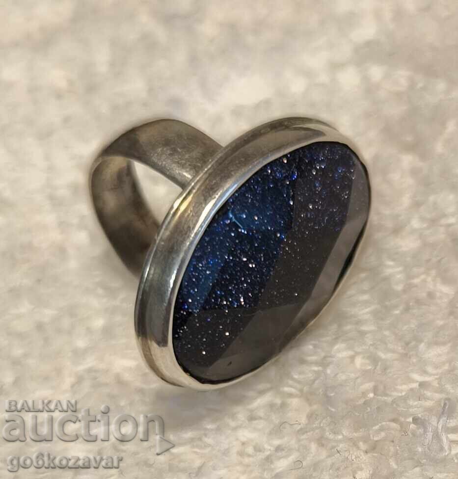 Auction  Ring, star stone with natural blue sandstone, silver 925