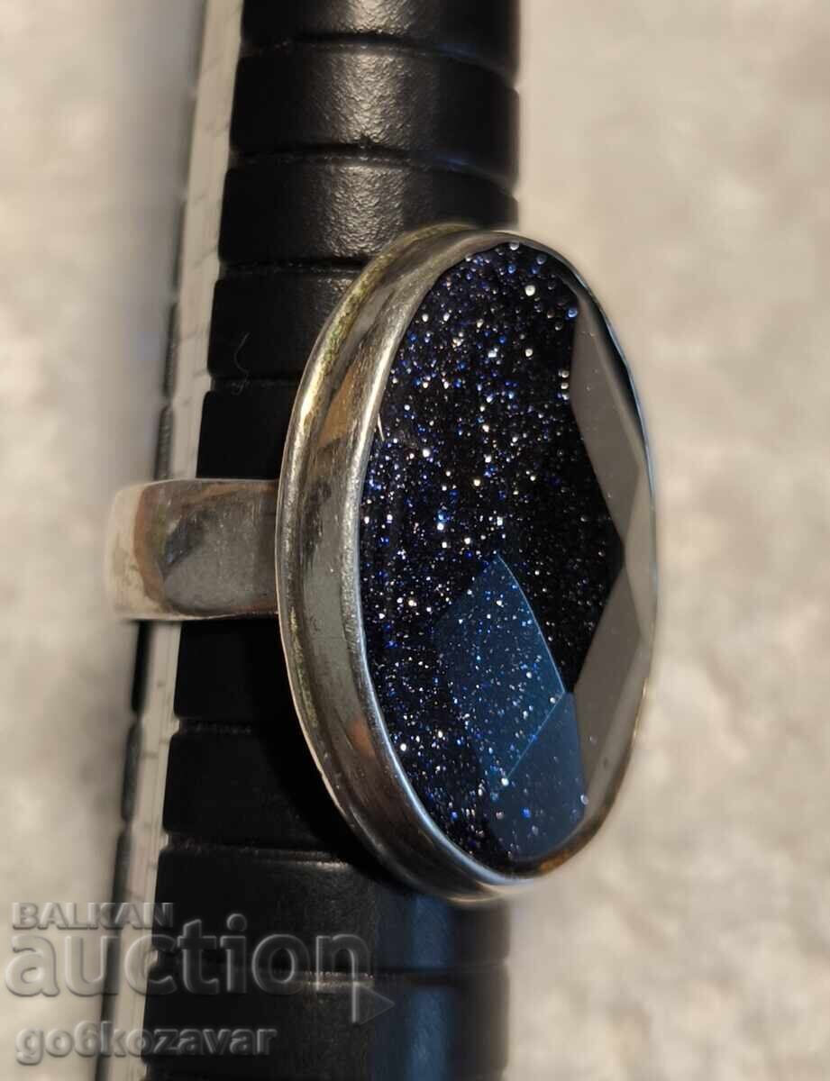 Ring, star stone with natural blue sandstone, silver 925 - 6