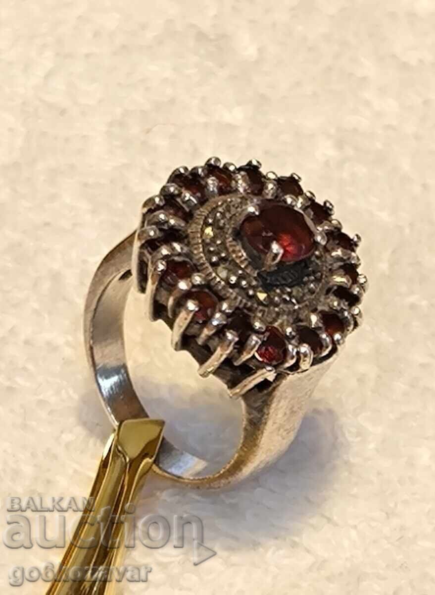 Δημοπρασία Δαχτυλίδι, Βοημικός γρανάτης, μαρμαρυγίες, Ασήμι, Υπέροχο!