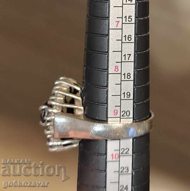 Δαχτυλίδι, Βοημικός γρανάτης, μαρμαρυγίες, Ασήμι, Υπέροχο! - 6