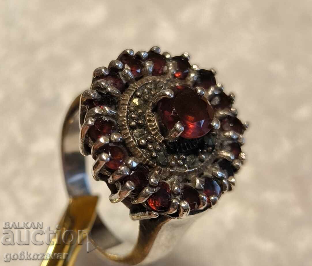 Δαχτυλίδι, Βοημικός γρανάτης, μαρμαρυγίες, Ασήμι, Υπέροχο!