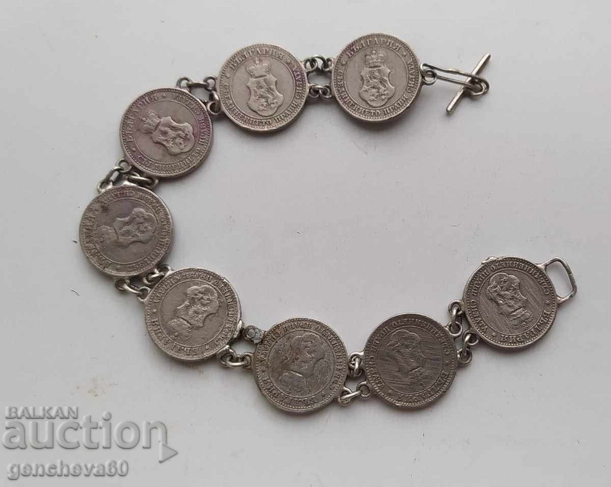 Old coin bracelet with coins of 5 stotinki - 1906, 1912 and 1913 with price 25.00 BGN | € 12.78 Old coin bracelet with coins of 5 stotinki - 1906, 1912 and 1913 with price 25.00 BGN | € 12.78