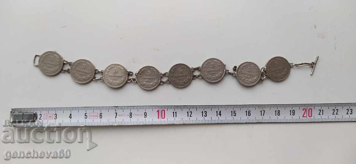 Delivery of Old coin bracelet with coins of 5 stotinki - 1906, 1912 and 1913 Delivery of Old coin bracelet with coins of 5 stotinki - 1906, 1912 and 1913
