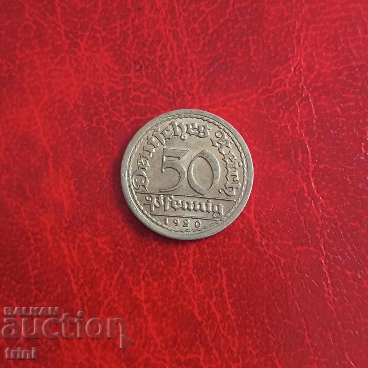 Germania 50 pfennig 1920 'F' - Stuttgart Germania 50 pfennig 1920 'F' - Stuttgart