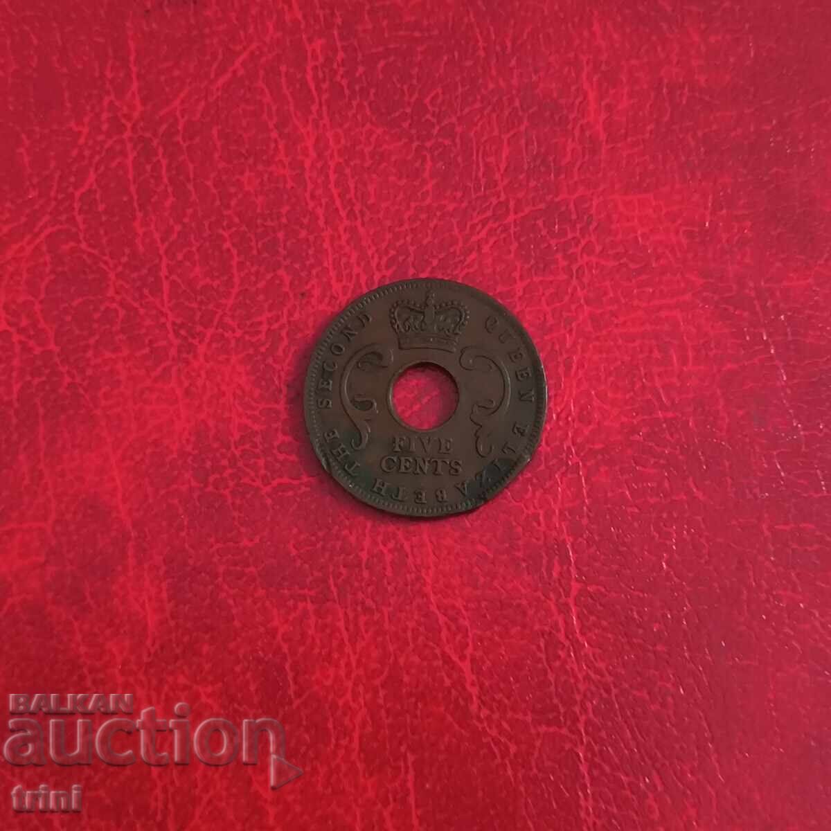 Британска Източна Африка 5 цента 1957 година Британска Източна Африка 5 цента 1957 година