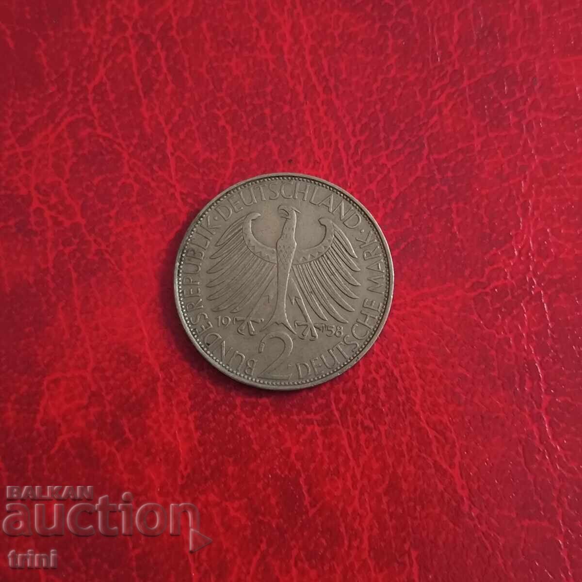 Germany 2 Mark 1958 Max Planck 'F' - Stuttgart