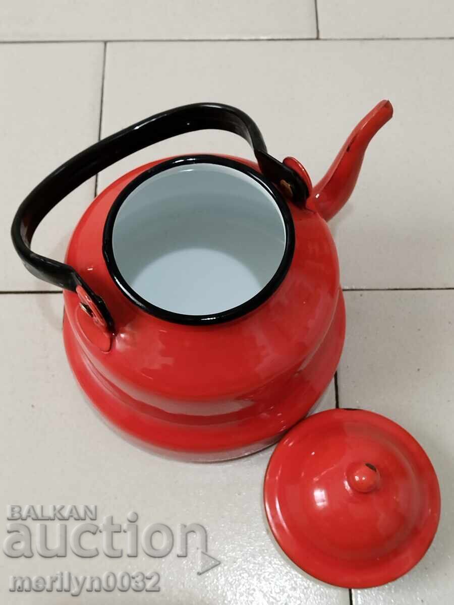 Εμαγιέ τσαγιέρα σοσιαλισμού δεκαετίας του '50, σκεύος με σμάλτο - 5