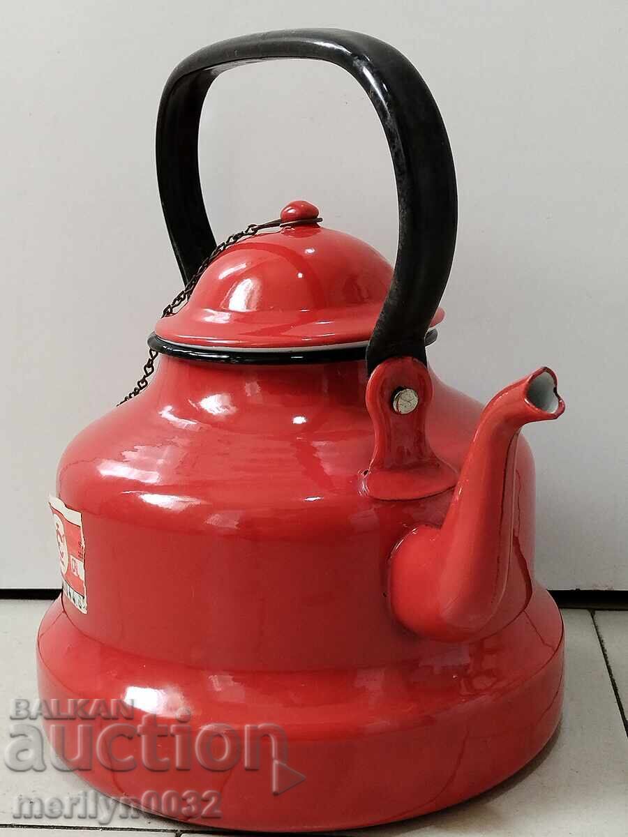 Εμαγιέ τσαγιέρα σοσιαλισμού δεκαετίας του '50, σκεύος με σμάλτο - 7