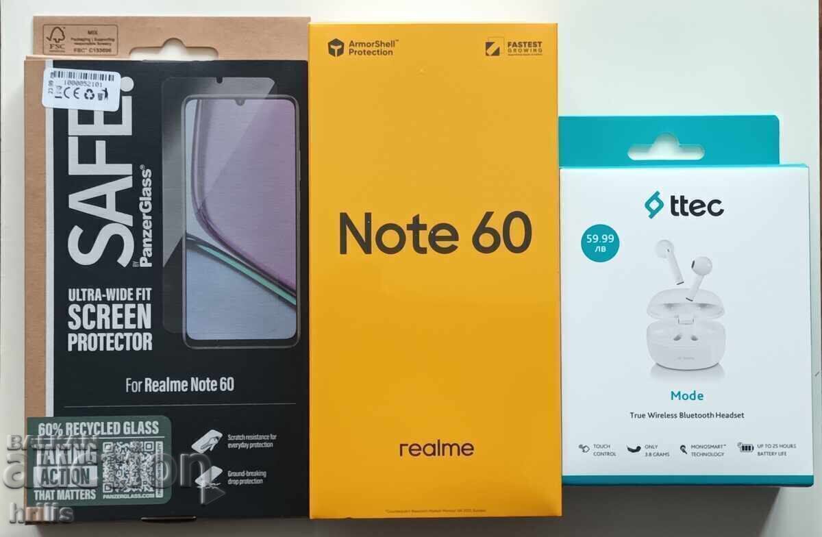 Γυάλινο προστατευτικό οθόνης για REALME NOTE 60 + Ακουστικά TTEC
