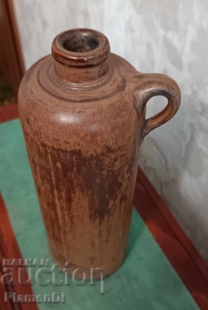 Sticlă vintage, antică, ceramică cu mâner - 5