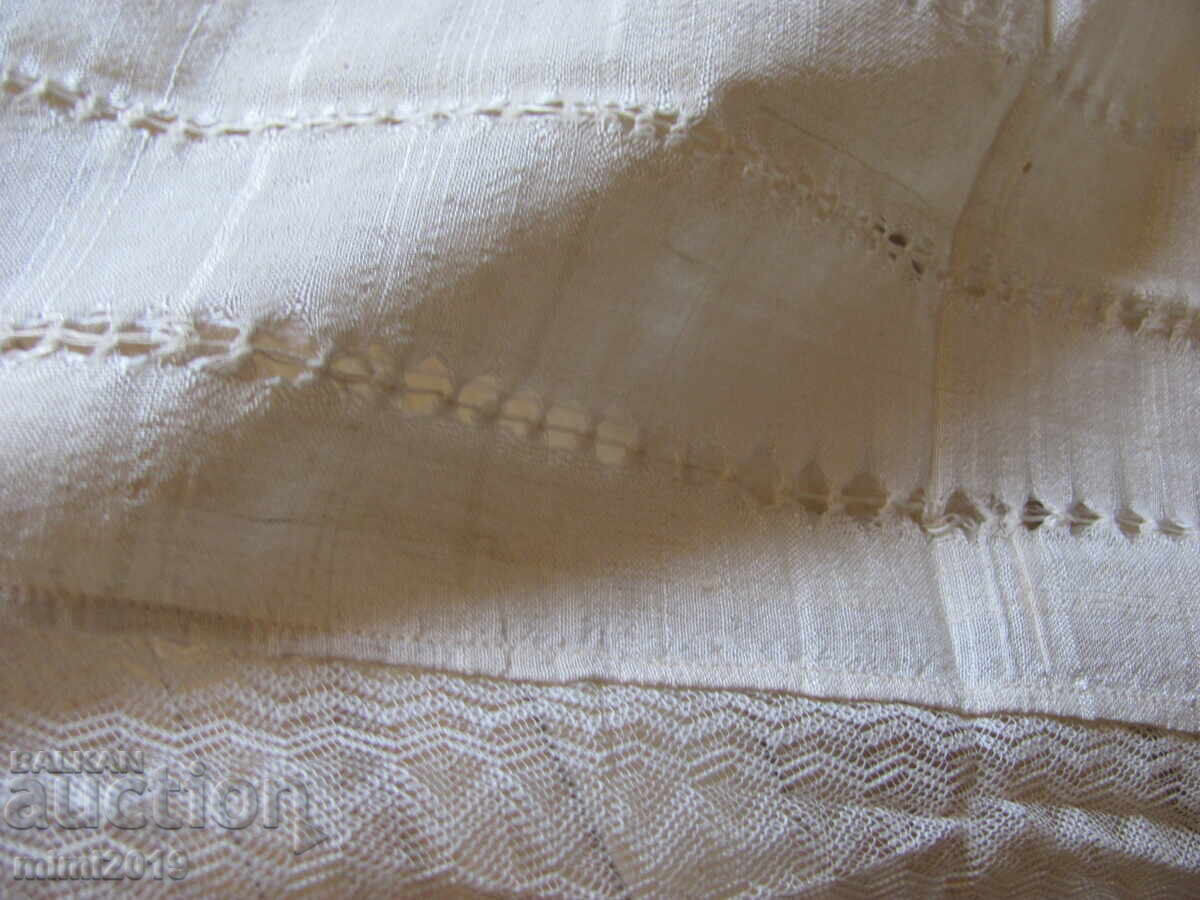 Аукцион 19в. кърпа, ръчно тъкан кенар ,дантела ,150х46см.