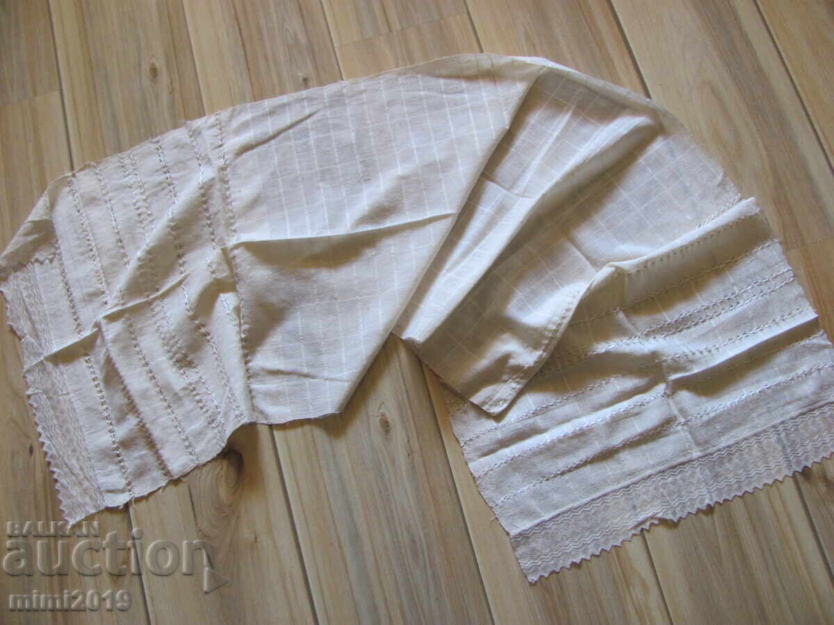 19в. кърпа, ръчно тъкан кенар ,дантела ,150х46см. - 5