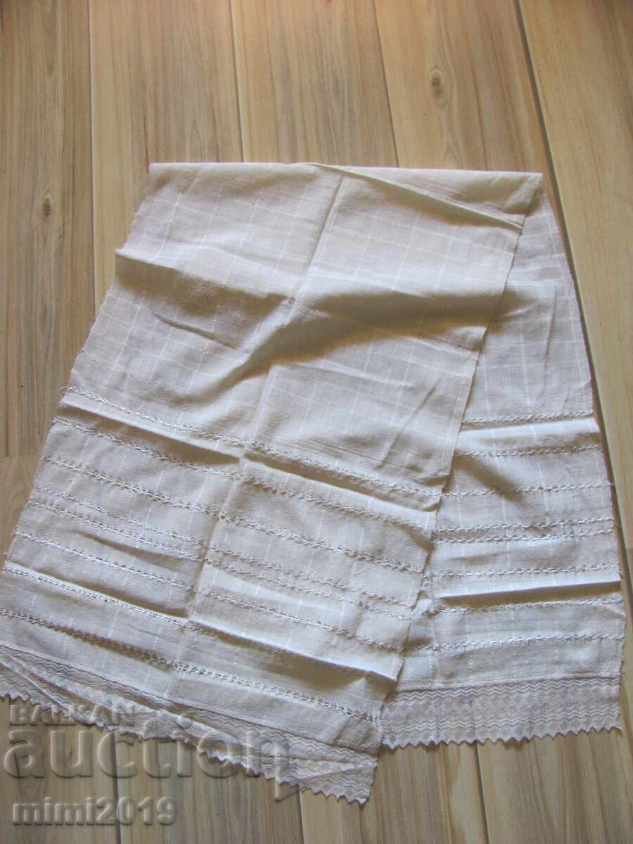 19в. кърпа, ръчно тъкан кенар ,дантела ,150х46см.