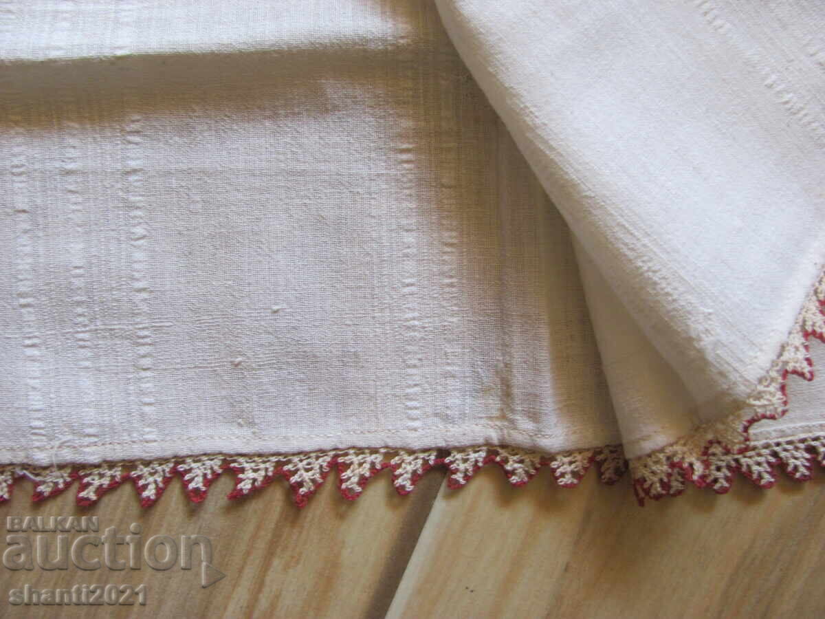 19в. кърпа, ръчно тъкан кенар, дантела,120х40см. /2 броя с цена 22.40 лв. | € 11.45