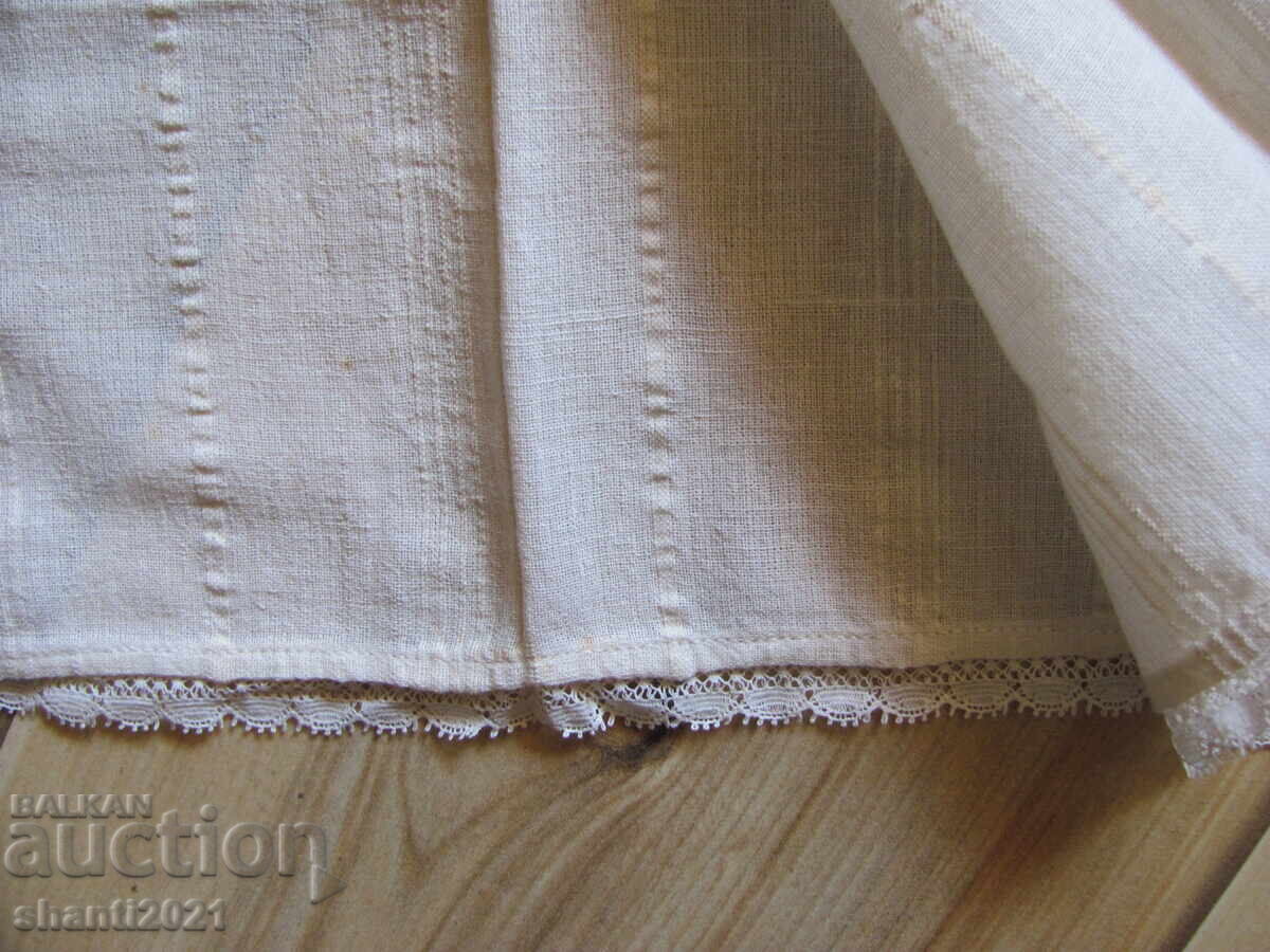 Аукцион 19в. кърпа, ръчно тъкан кенар, дантела,120х40см. /2 броя
