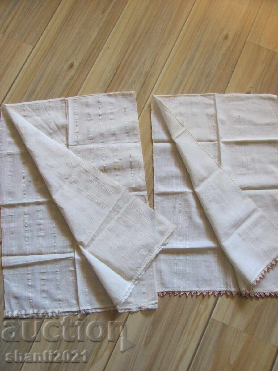 19в. кърпа, ръчно тъкан кенар, дантела,120х40см. /2 броя