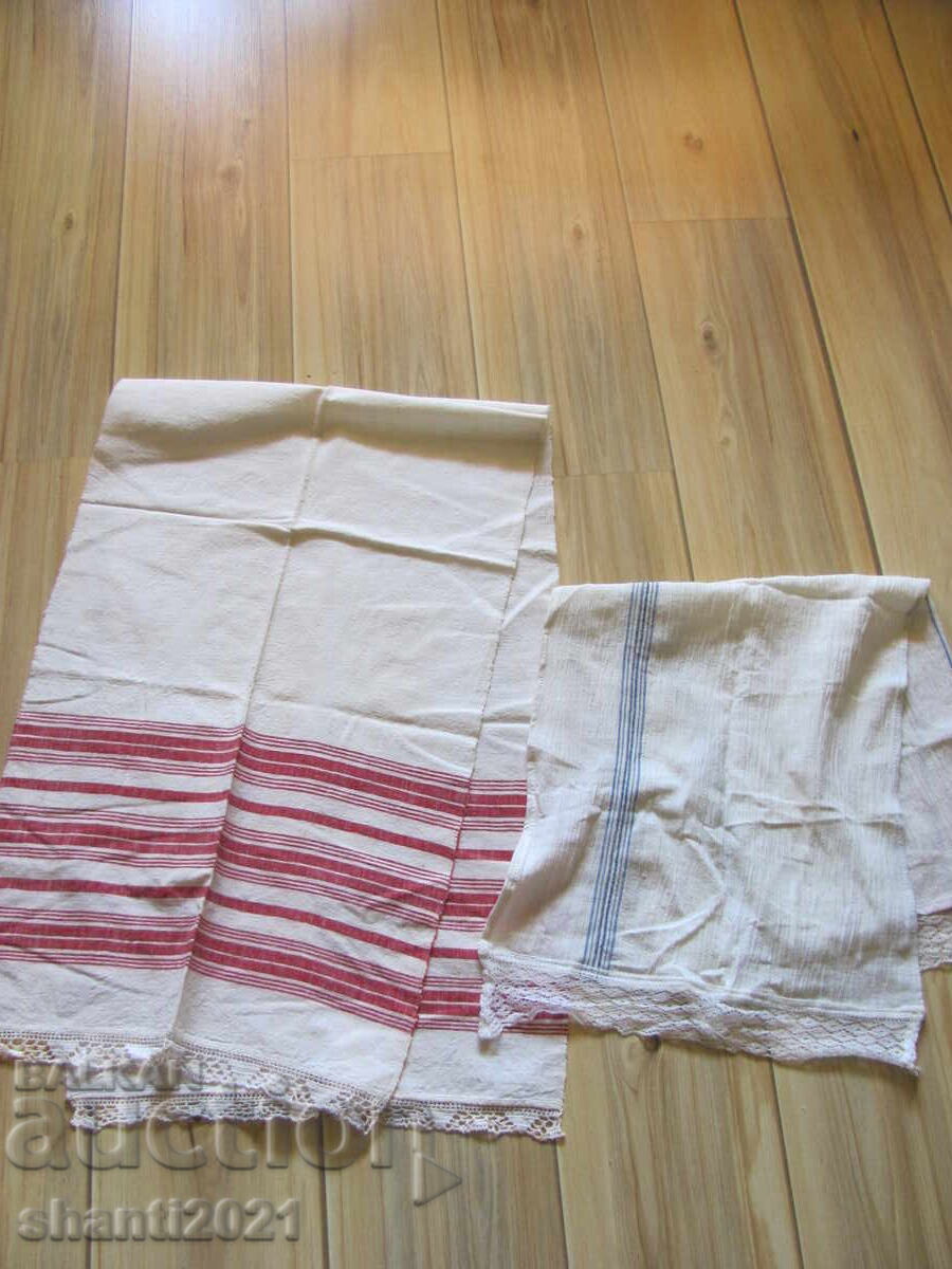 19в. кърпа, ръчно тъкан кенар, дантела ,  2 броя