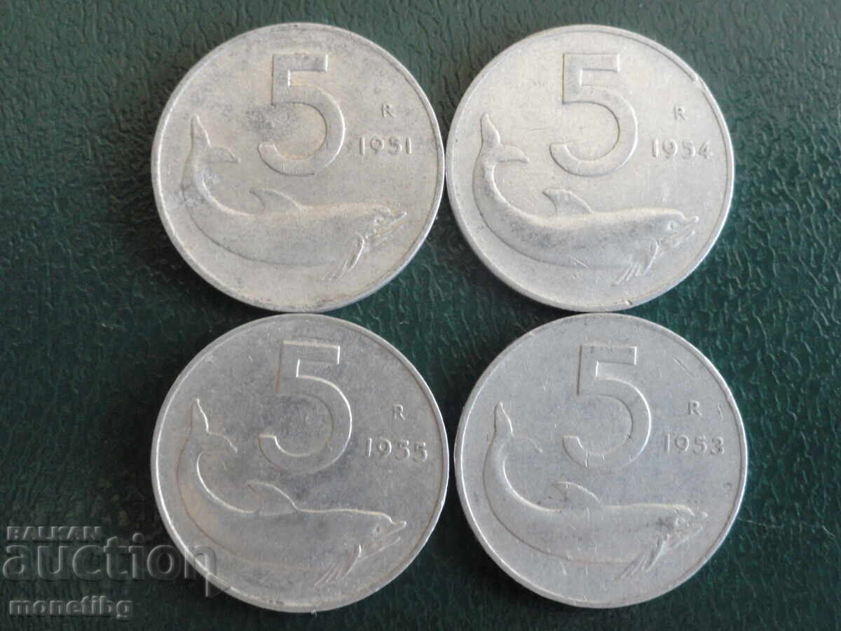 Δημοπρασία Ιταλία 1951-55 - 5 λίρες (4 τεμάχια)