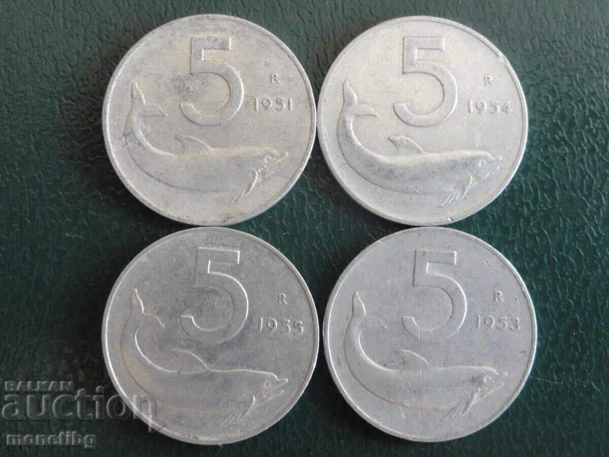 Ιταλία 1951-55 - 5 λίρες (4 τεμάχια) - 5