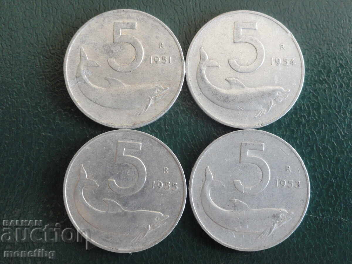 Ιταλία 1951-55 - 5 λίρες (4 τεμάχια)