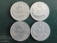 Italy 1951-55 - 5 Lire (4 pieces)