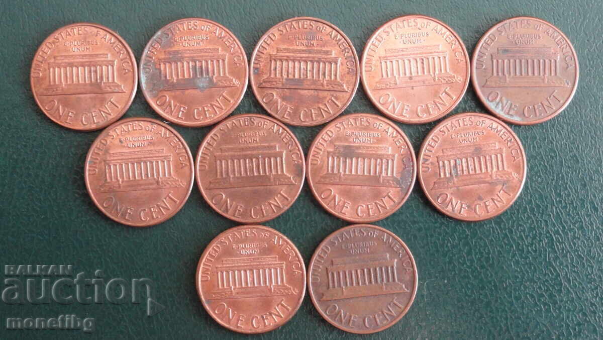 SUA - 1 cent (11 bucăți) cu preț 4.60 BGN | € 2.35