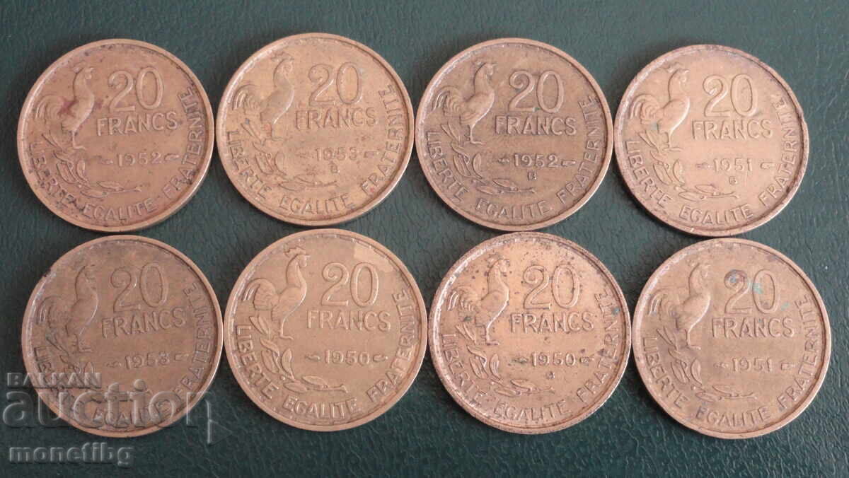 Δημοπρασία Γαλλία 1950-53 - 20 φράγκα (8 τεμάχια)