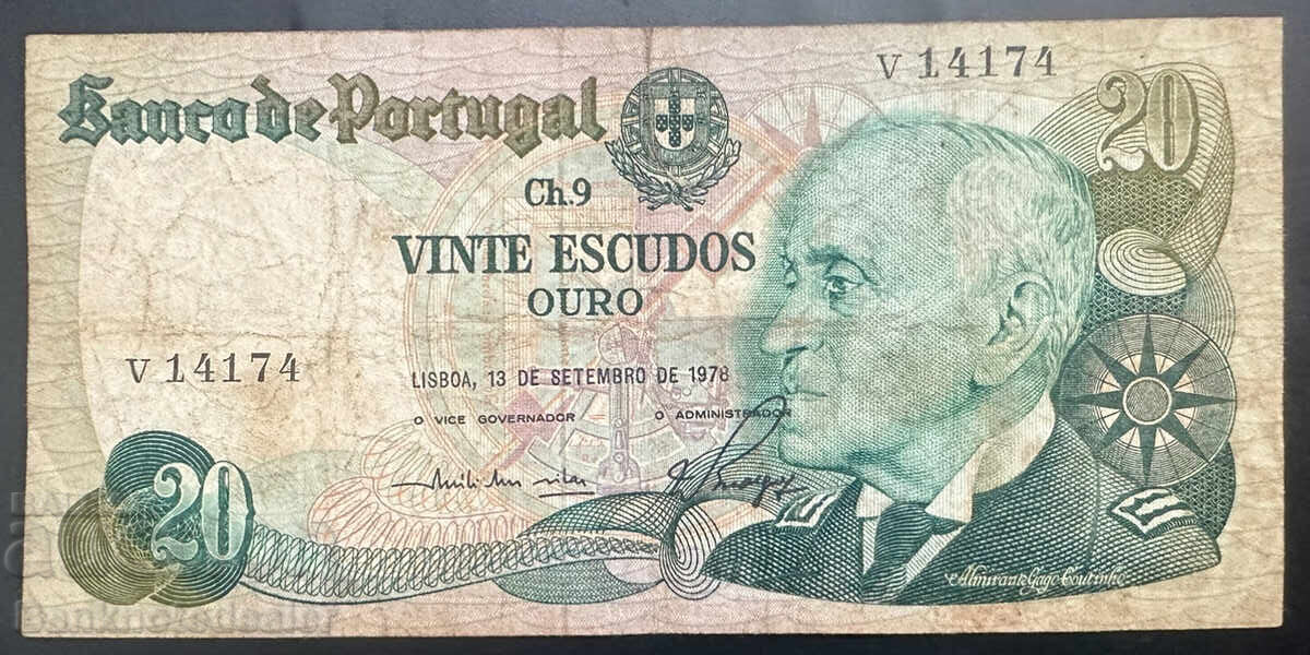 Portugal 20 Escudos 1978 Pick 173 Ref 4174 Portugal 20 Escudos 1978 Pick 173 Ref 4174
