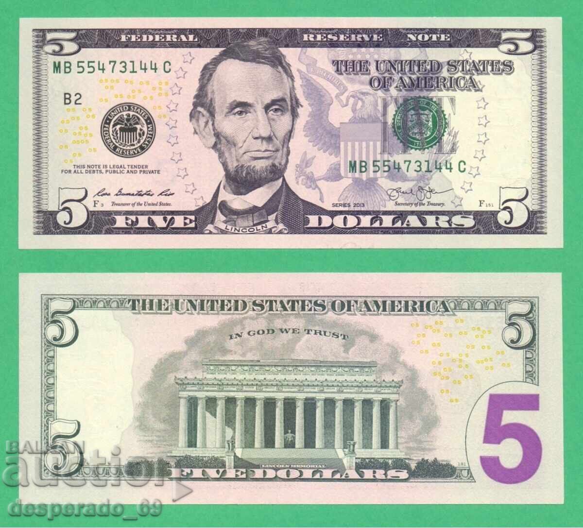 (¯`'•.¸ US $5 2013 UNC ¸.•'´¯) (¯`'•.¸ US $5 2013 UNC ¸.•'´¯)