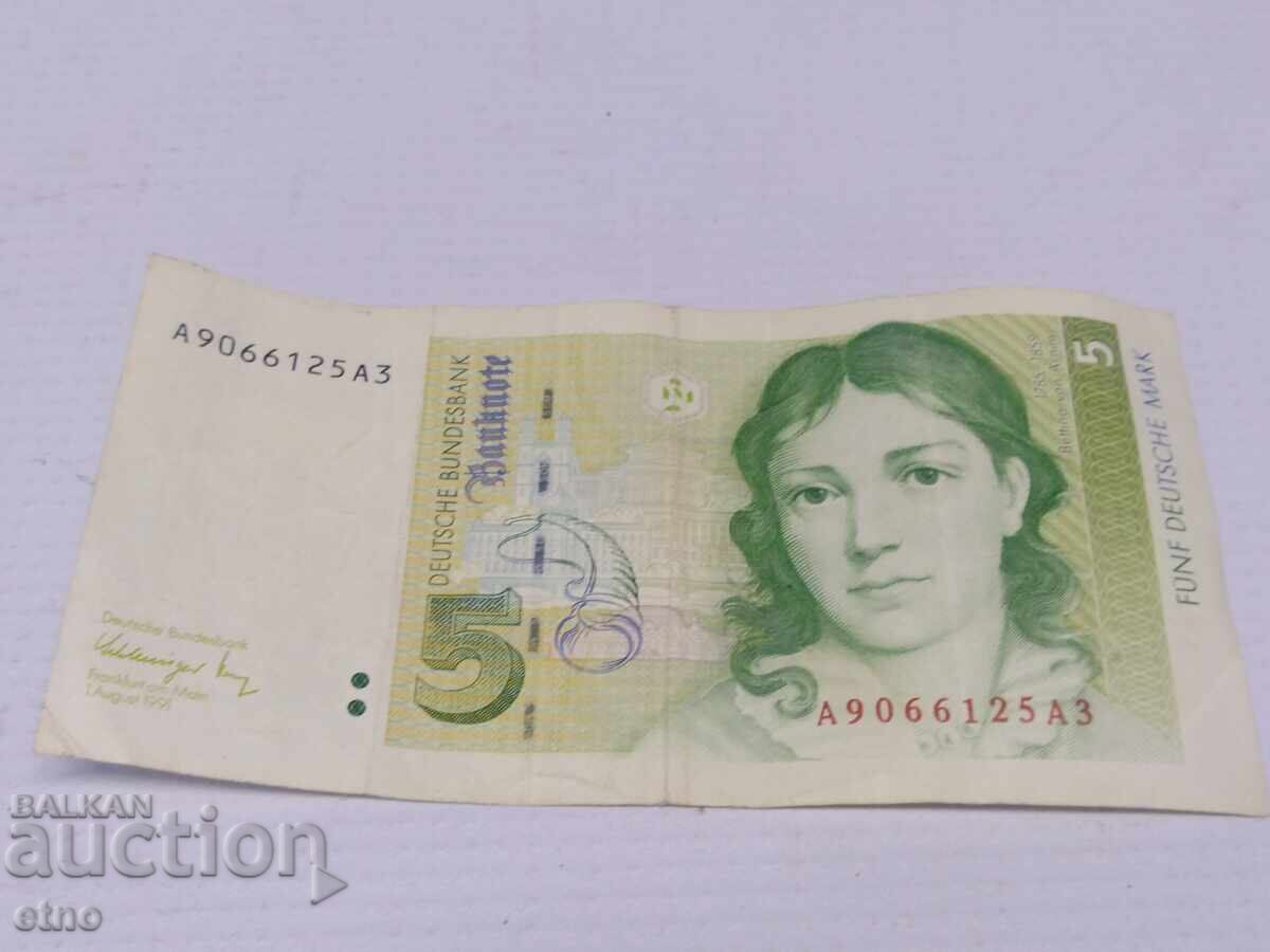 Аукцион 5 марки 1991 Германия , банкнота Аукцион 5 марки 1991 Германия , банкнота
