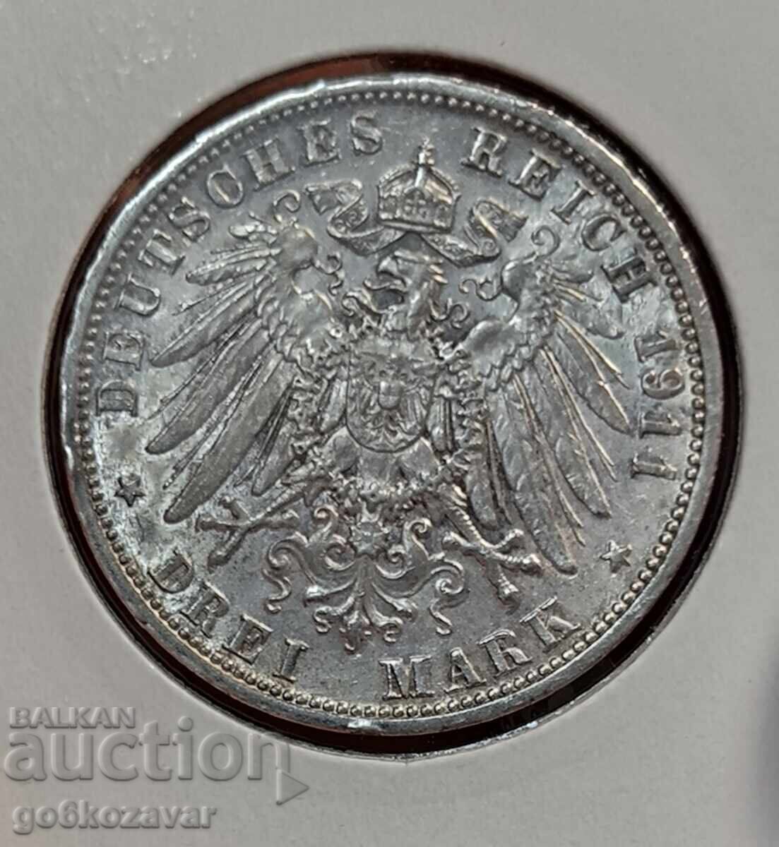 Германия 3 марки Баден 1911г Сребро ! с цена € 55.00 | 107.57 лв.