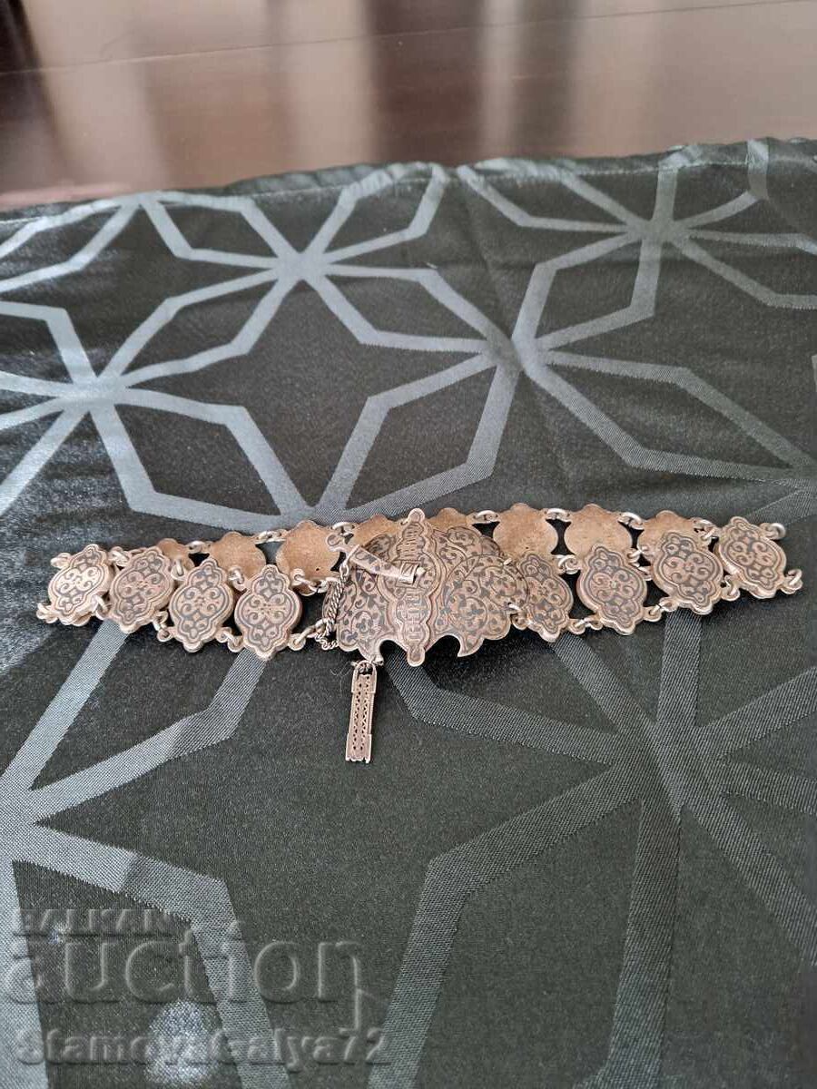 Страхотен антикварен руски кавказки сребърен колан с ниело