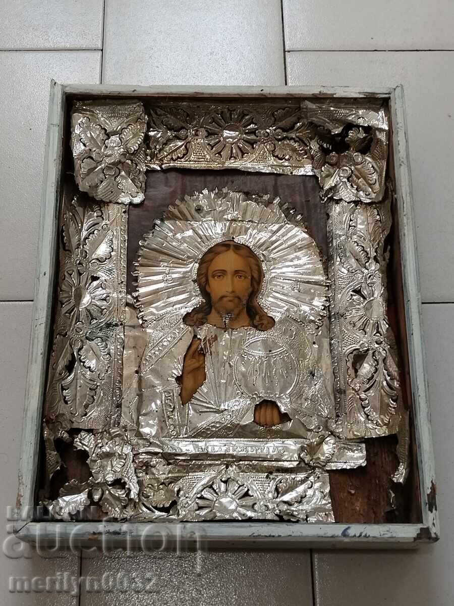 Veche icoană acasă, religie, lampă, cruce