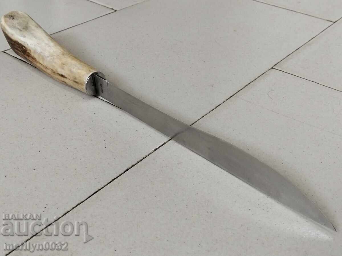 Κυνηγετικό μαχαίρι με θήκη, λαβή από κέρατο ελαφιού, γερμανική λεπίδα για μεζέδες - 5