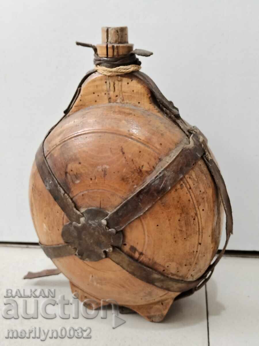 Old wooden flask, flagon, wooden cask