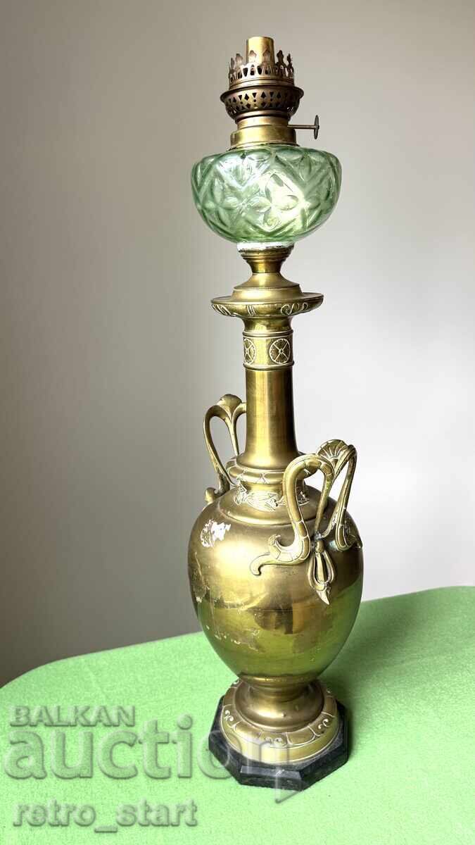 Αντίκα ορειχάλκινη λάμπα πετρελαίου - 5
