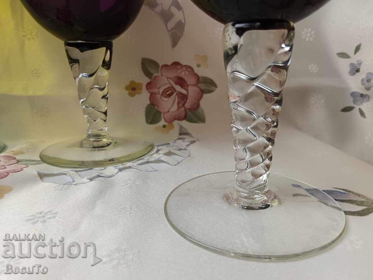 Murano, 4 large glasses, 700 ml each, colored glass, top condition with price 150.00 BGN | € 76.69 Murano, 4 large glasses, 700 ml each, colored glass, top condition with price 150.00 BGN | € 76.69