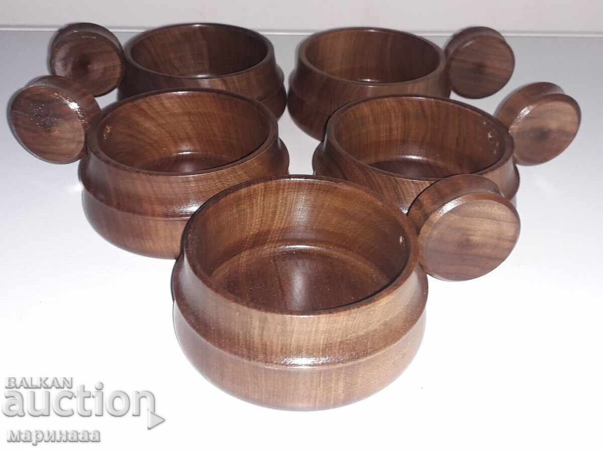 OLD BOWL SET. WOOD, GLASS - 5 OLD BOWL SET. WOOD, GLASS - 5
