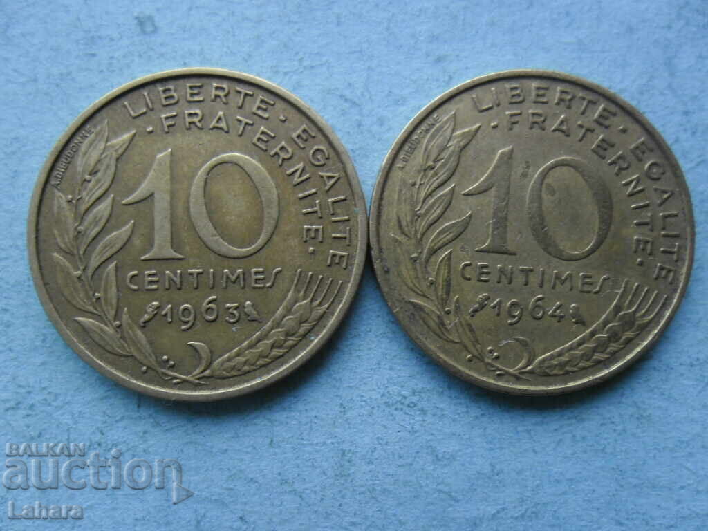 10 santimi 1963, 1964 Franța 10 santimi 1963, 1964 Franța