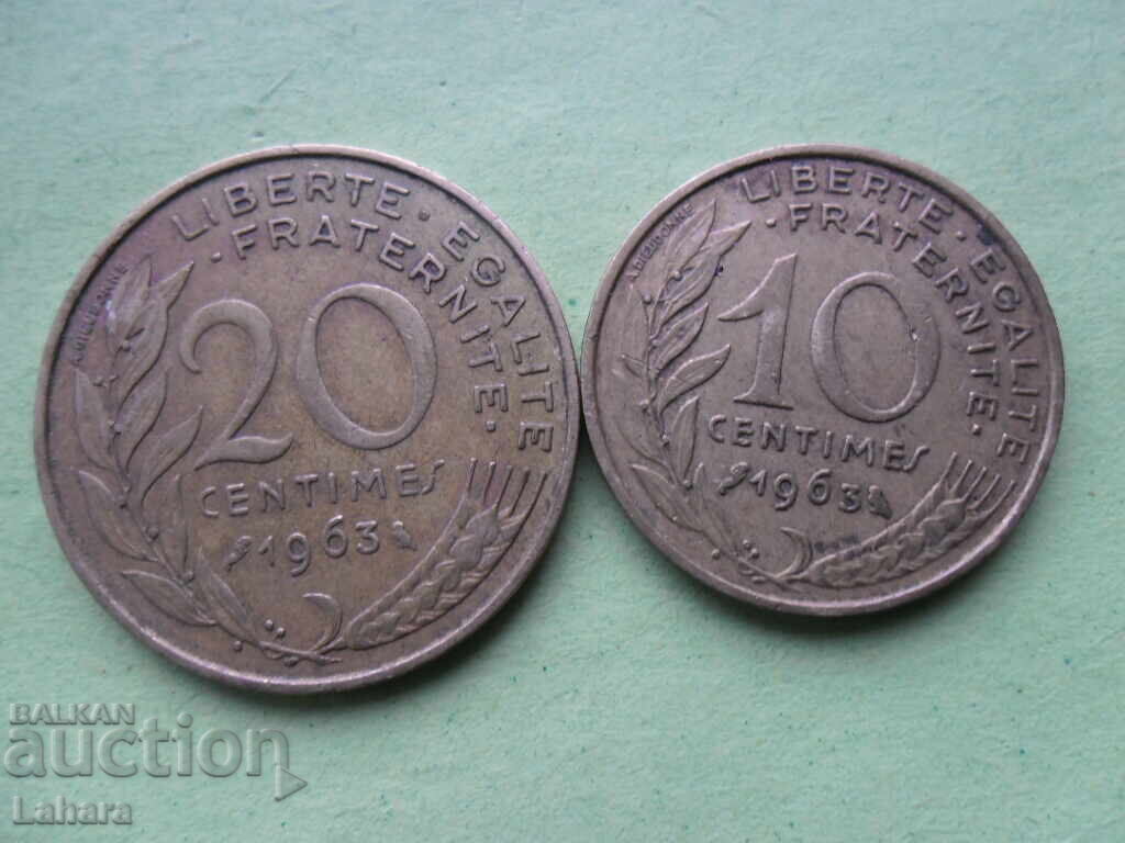 10 и 20 сантима 1963 г. Франция 10 и 20 сантима 1963 г. Франция