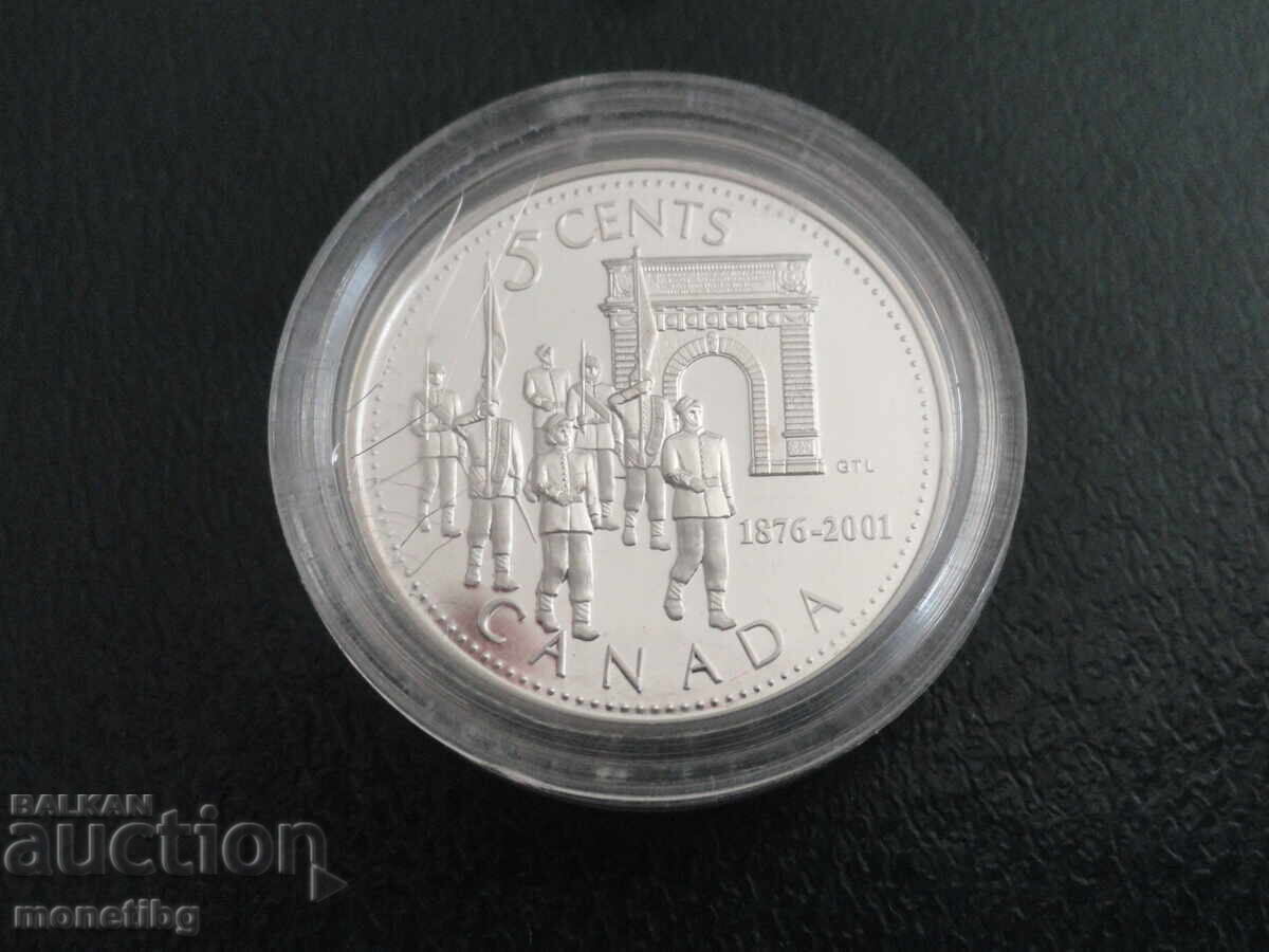 Licitație Canada 2001 - 5 cenți ''125 ani Colegiul Militar Regal'' Proof