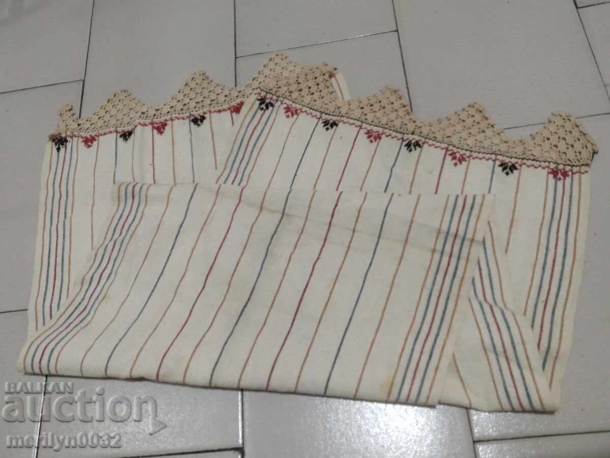 Стара кенарена кърпа с  дантела, плетка, кенар с бродерия - 6