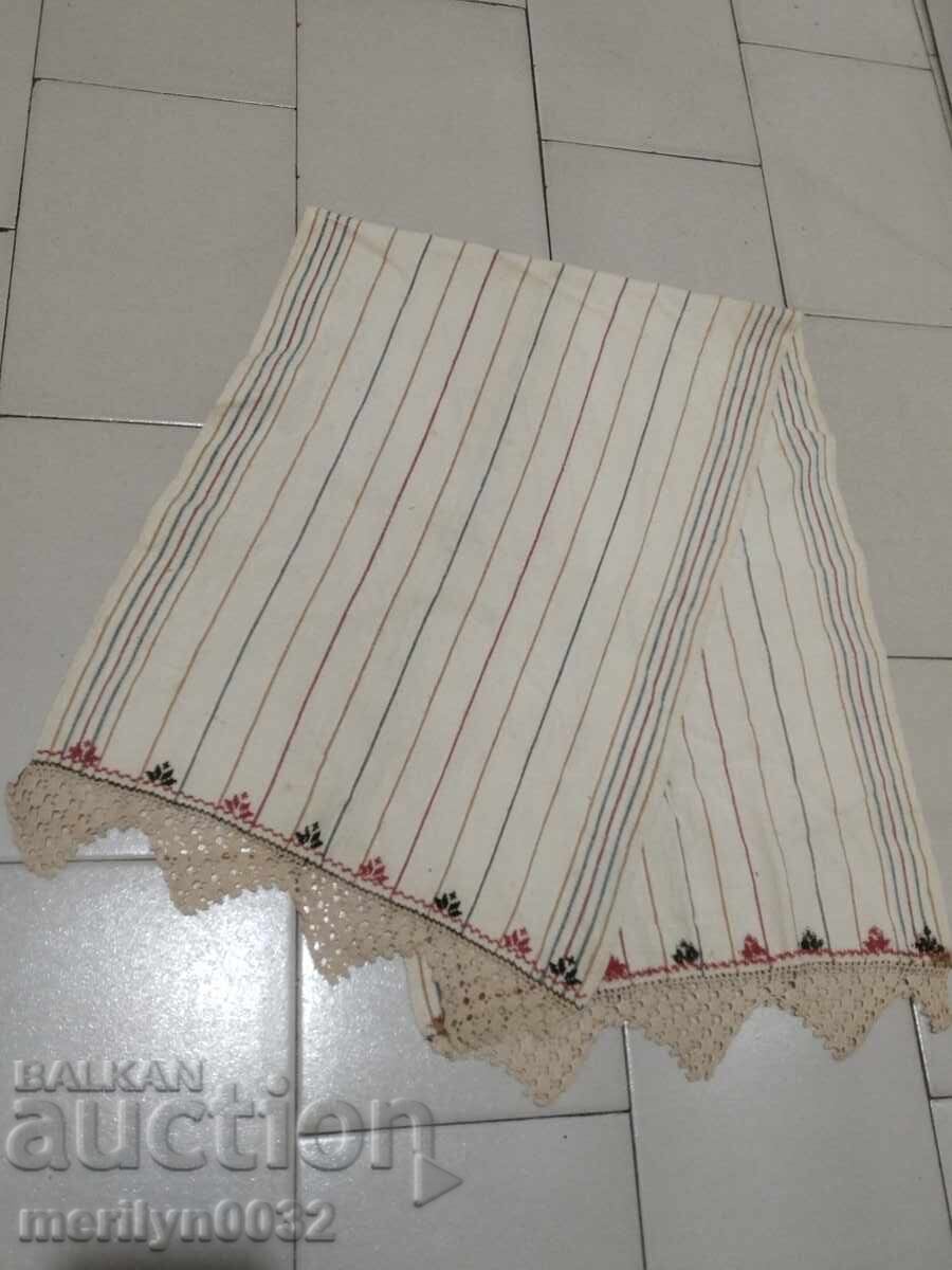 Стара кенарена кърпа с  дантела, плетка, кенар с бродерия