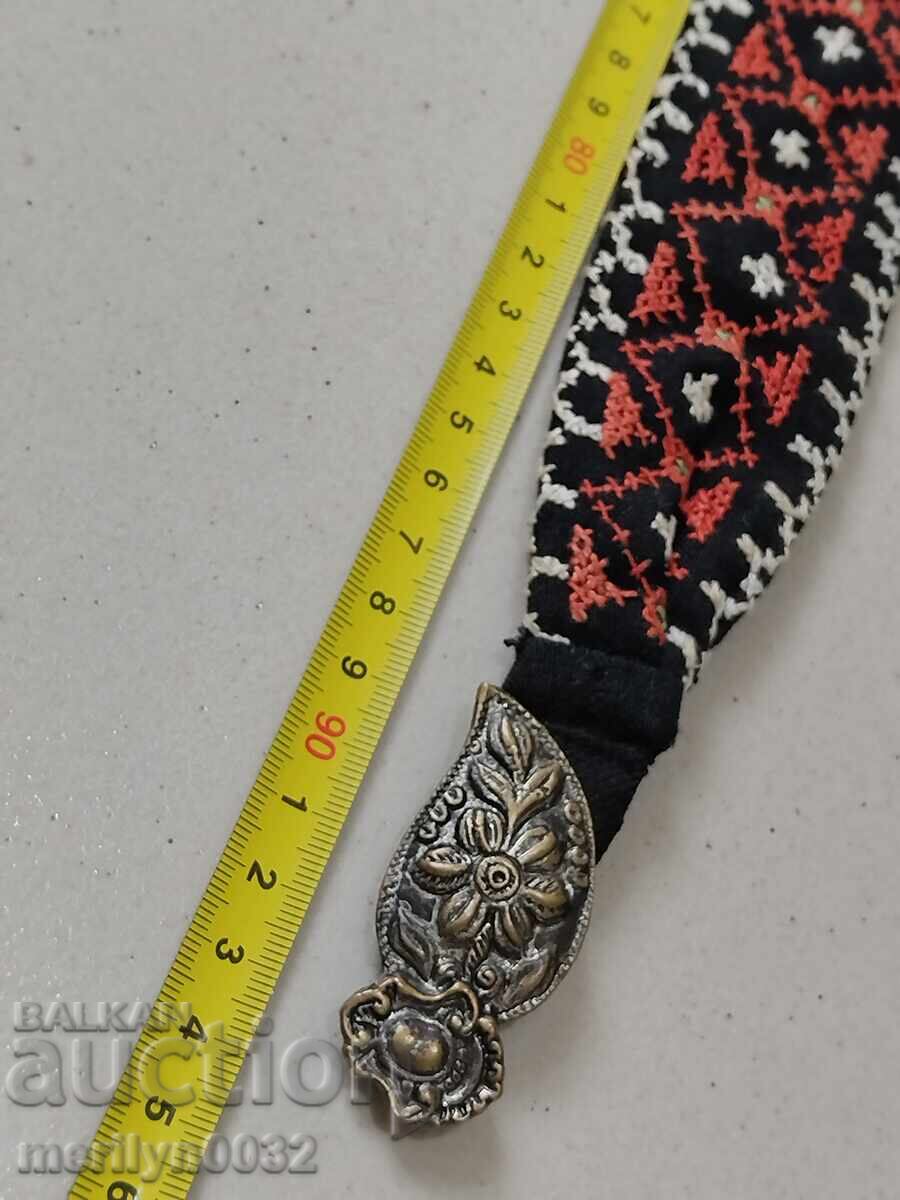 Old hand-embroidered belt with belt buckles belt buckle folk costume - 6