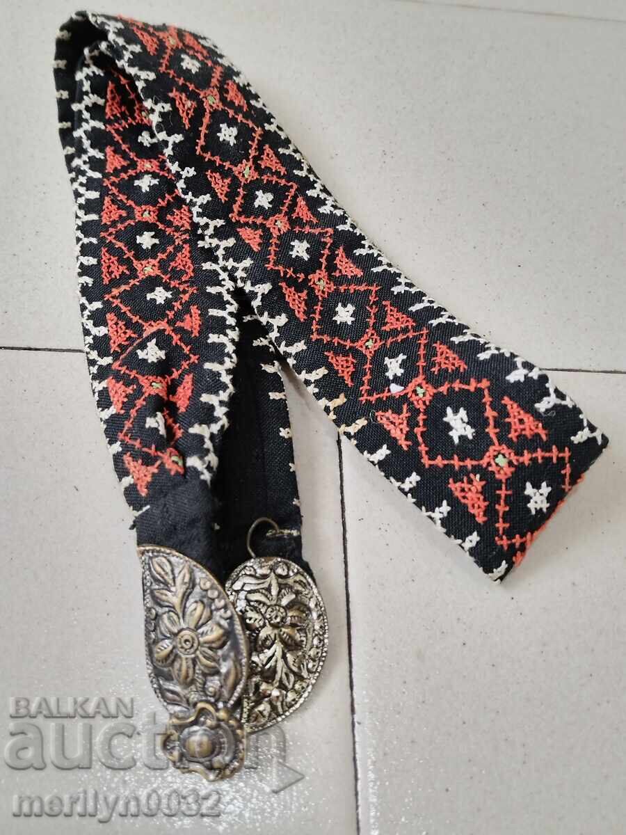 Old hand-embroidered belt with belt buckles belt buckle folk costume - 7