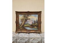 Чудесна антикварна френска картина масло върху платно
