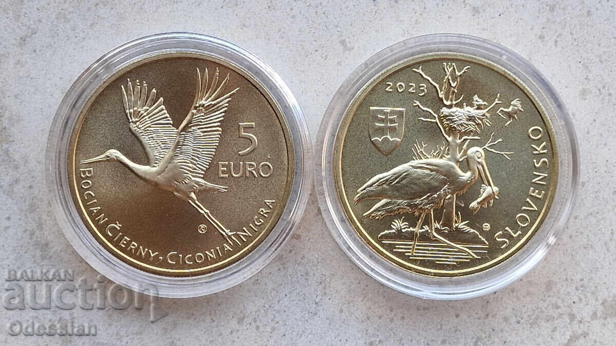 Slovakia • 5 Euro • Black Stork • 2023 • UNC