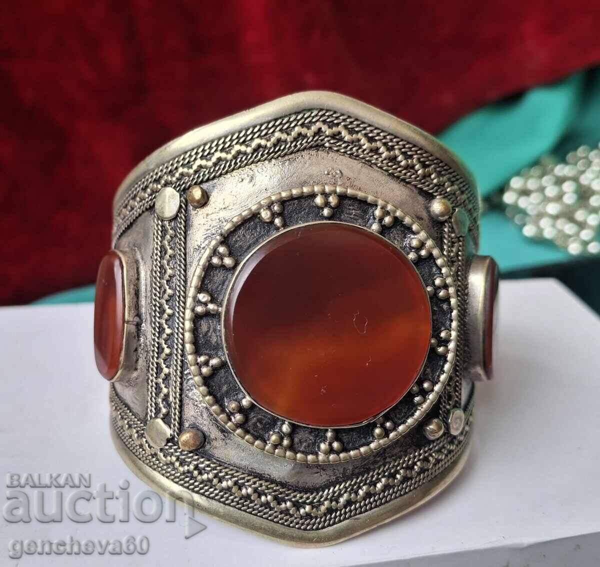 Αντίκα βραχιόλι μανσέτα με καρνεόλιο - 5