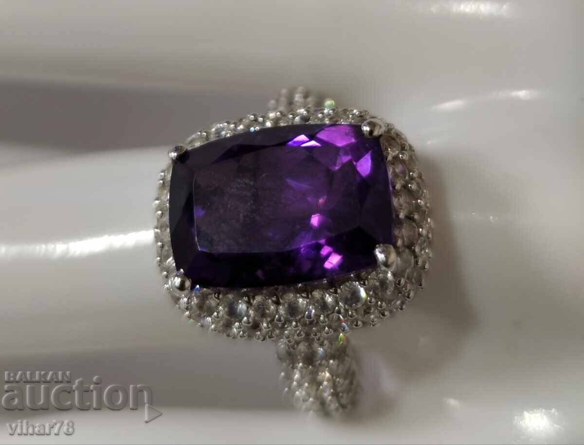 Дамски сребърен пръстен с аметист - 5